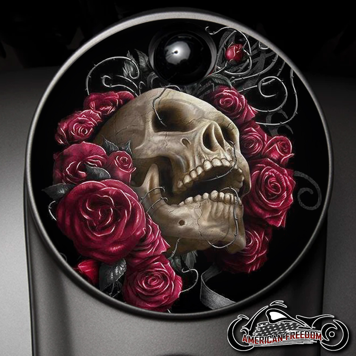 Custom Fuel Door - Skull In Roses